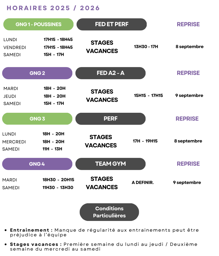 Horaires gym compétitions 2025 2026