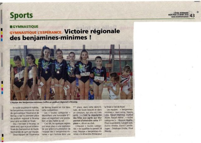 2016 mars 12 13 Victoire régionale des benjamines-minimes