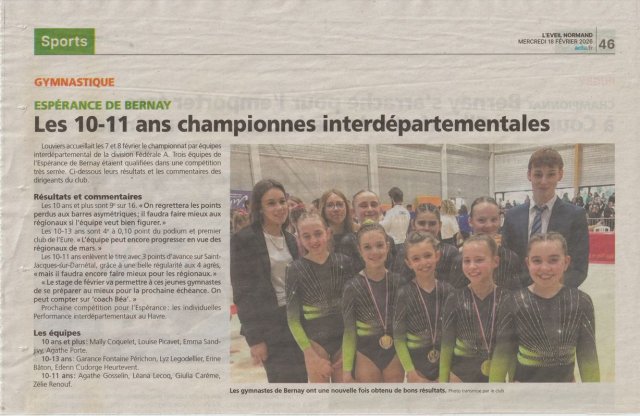 2026 compétitions équipes interdépartementale  à Louviers et Team Gym au Trait